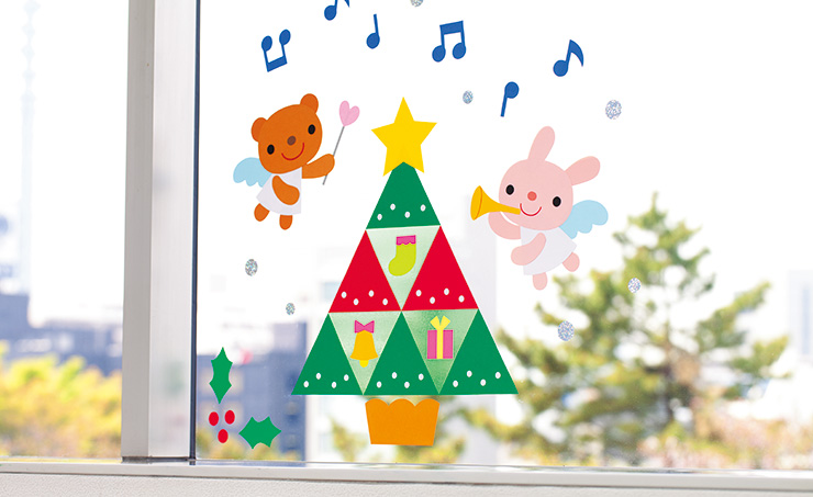 妖精とツリーの窓飾り