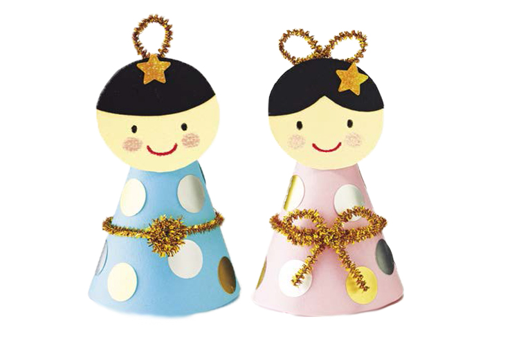 たなばた製作「丸シールの織り姫・彦星」（0・1・2歳児）