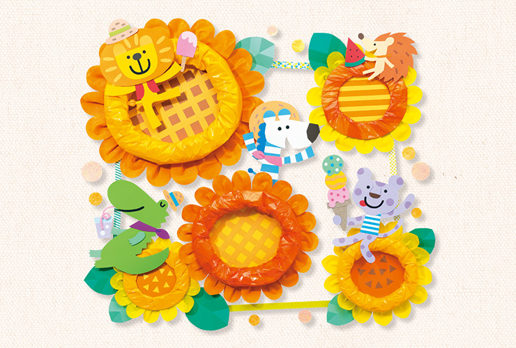 ポリ袋を立体にして「大きなひまわり」