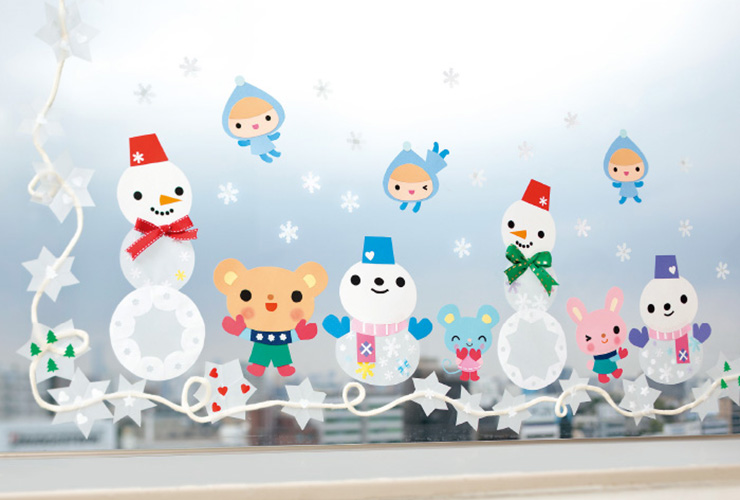おしゃれ雪だるまさんの窓飾り