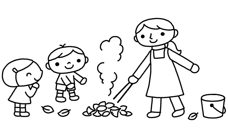 落ち葉焚きのイラスト