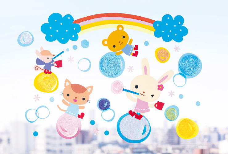 グラスタックカラーで透け感を「にじ色のキラキラシャボン玉」