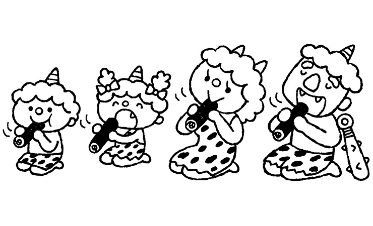 おにの家族と恵方巻のイラスト