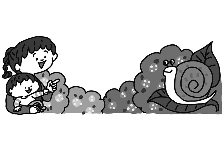 かたつむりと６月の乳児のイラスト