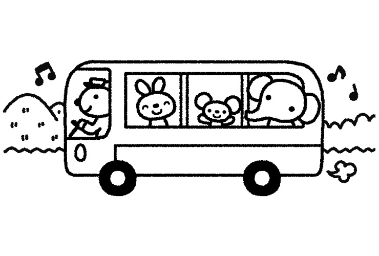 動物のバス遠足のイラスト