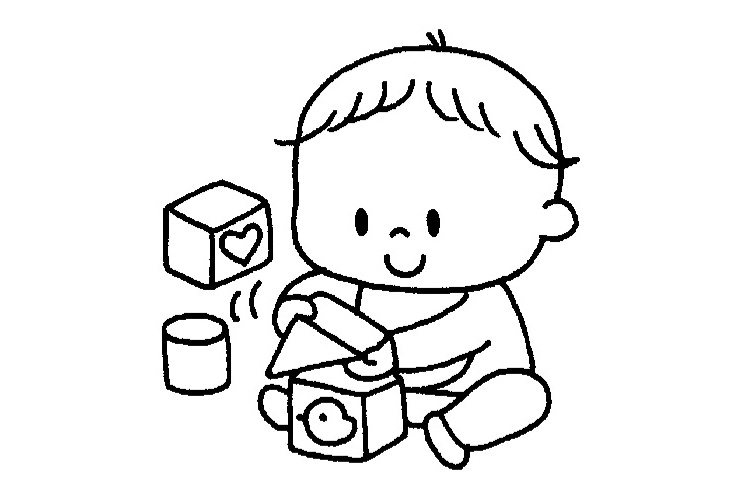 積み木あそびと10月の乳児のイラスト