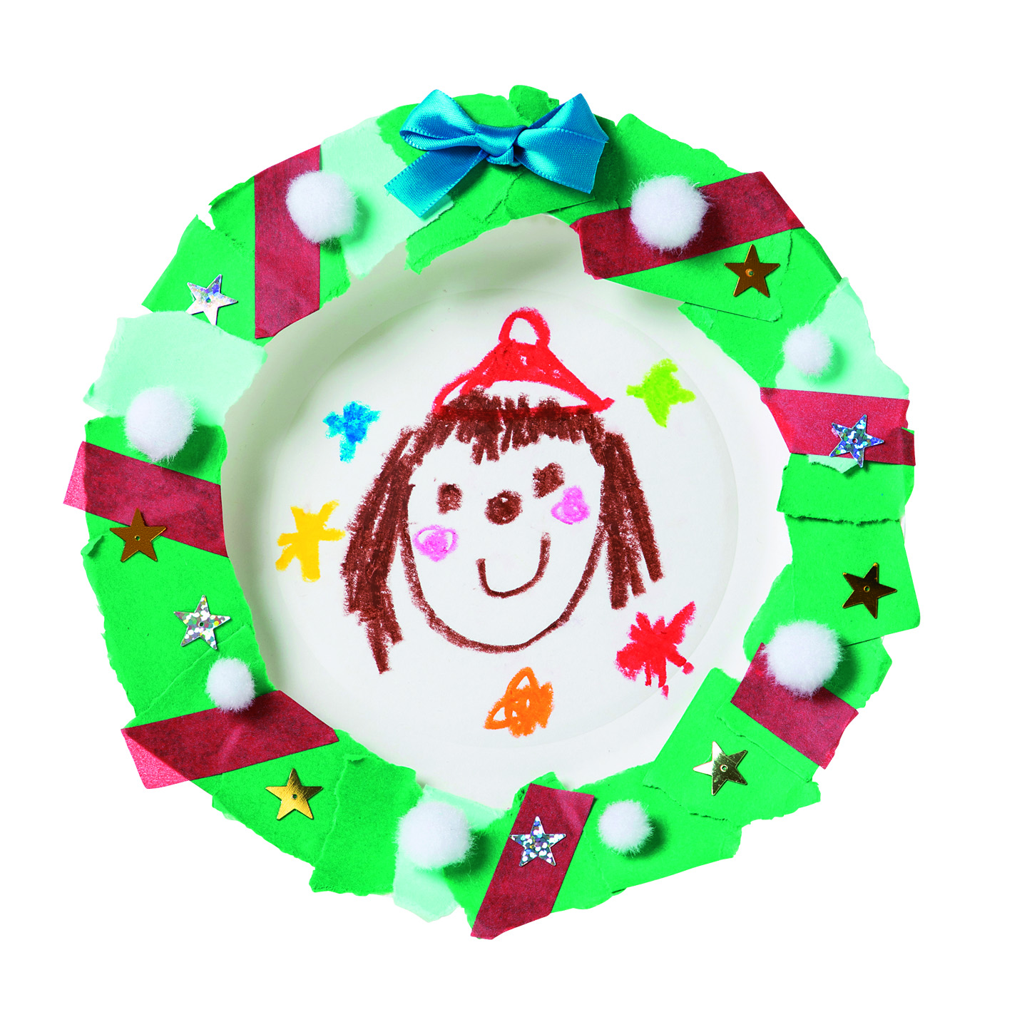 紙皿の丸窓風リース