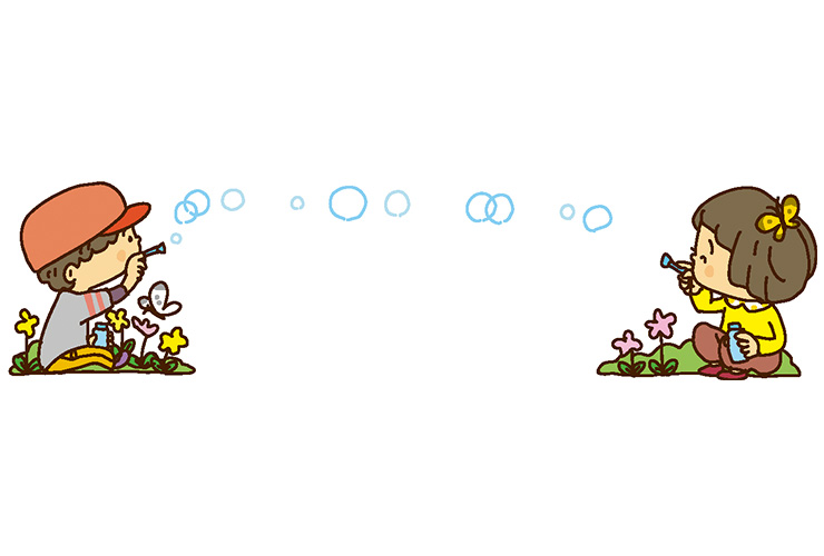 春のシャボン玉のイラスト