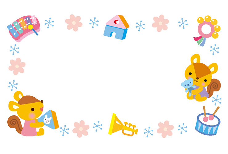 楽器のおもちゃと4月の乳児の飾り枠