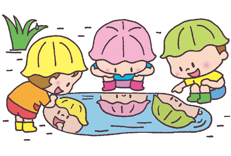 水たまりと6月の乳児のイラスト