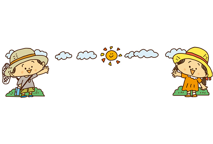 麦わら帽子の子どもたちのイラスト