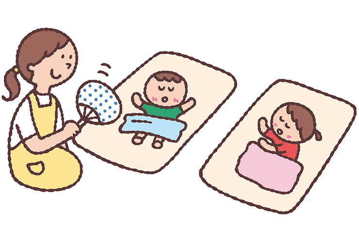 お昼寝をする7月の乳児のイラスト