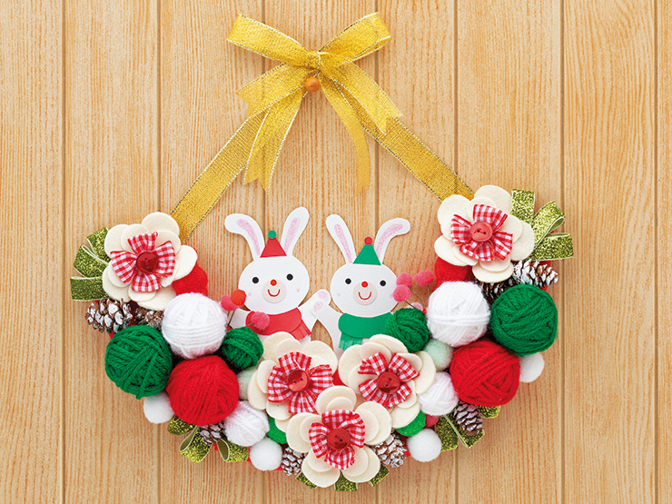 毛糸ボールのリボンリース