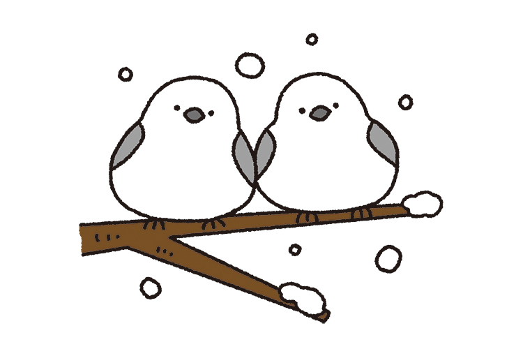 寄り添うシマエナガのイラスト