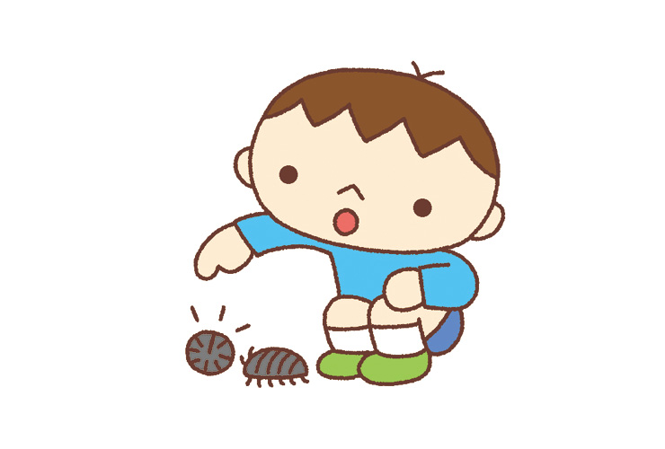 だんごむしと男の子のイラスト