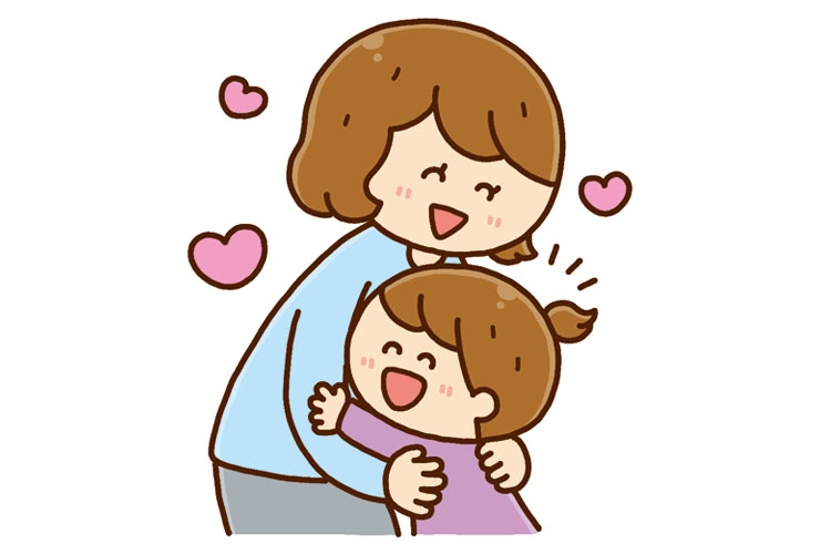 母の日に抱き合う親子のイラスト
