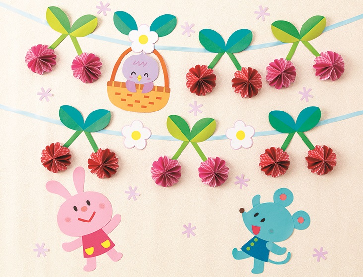 ぐるっと輪にしてさくらんぼガーランド