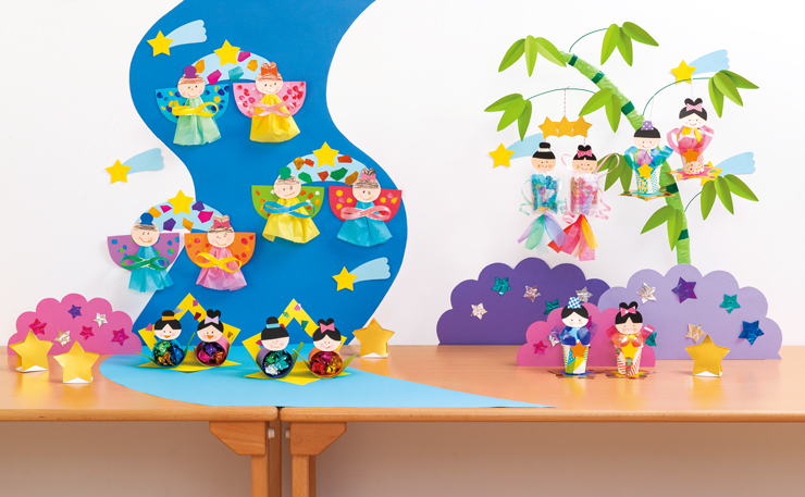 染め紙の吊るし＆置きたなばた飾り