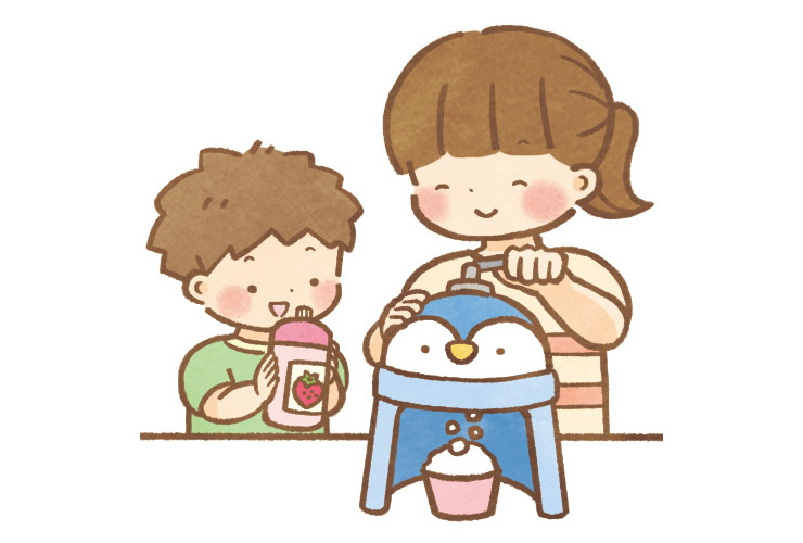 かき氷づくりのイラスト