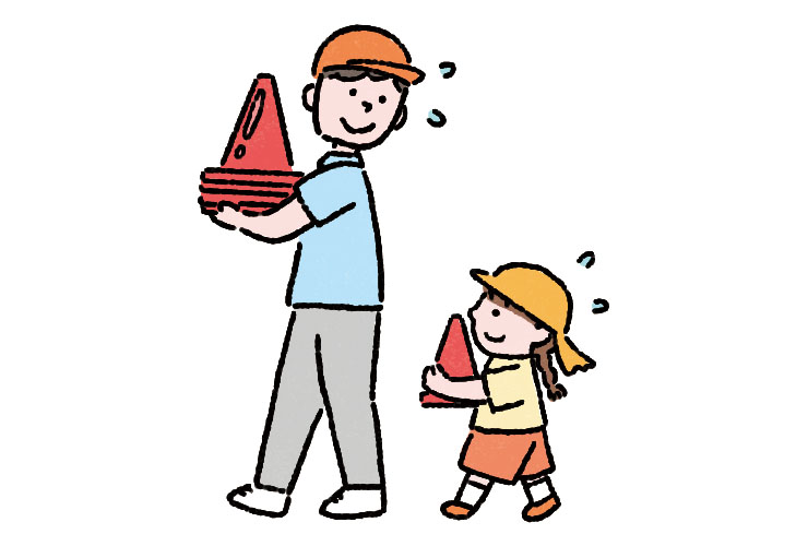 運動会のカラーコーン運びのイラスト
