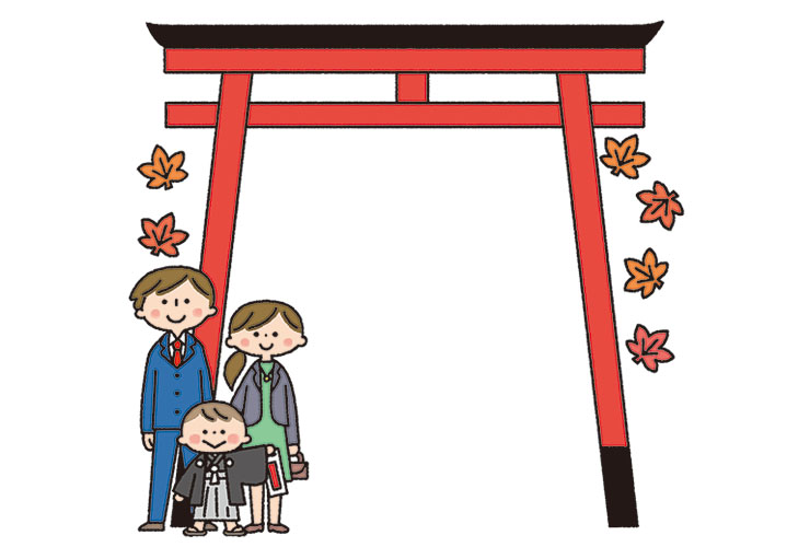 七五三を祝う家族の飾り枠