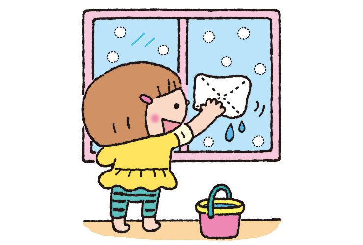 12月の窓ふきのイラスト