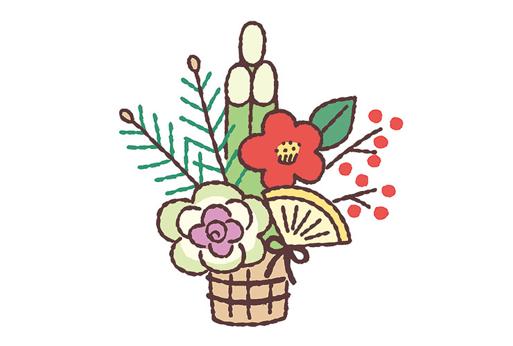 梅の花で飾る門松のイラスト