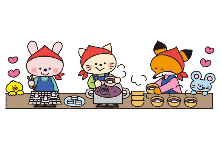 おしるこ作りのイラスト