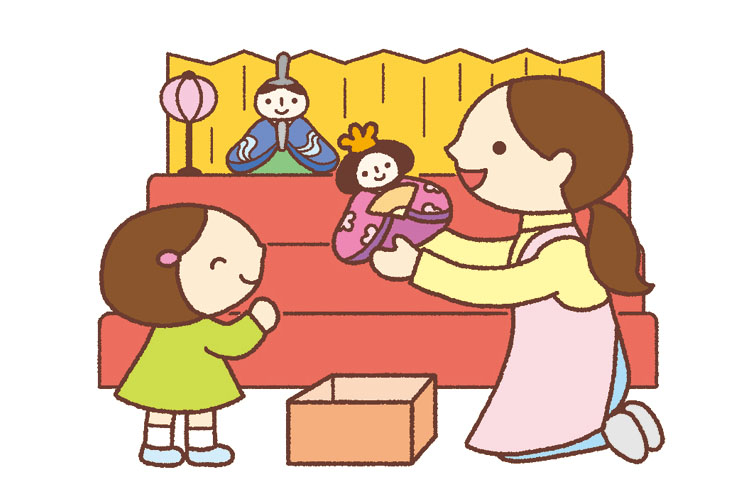 ひな人形の飾り付けのイラスト