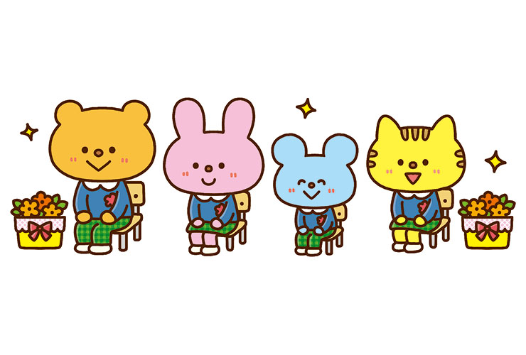 動物たちの卒園式のイラスト