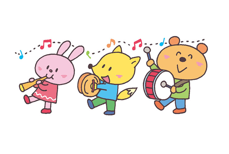 動物たちのマーチングバンドのイラスト