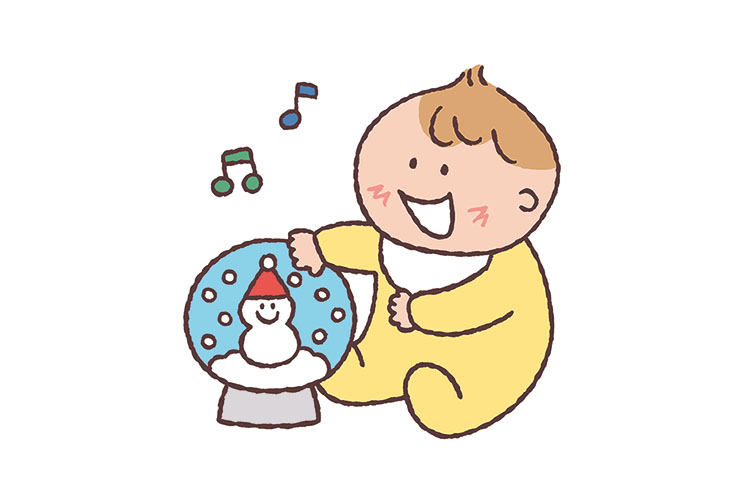 スノードームと乳児のイラスト