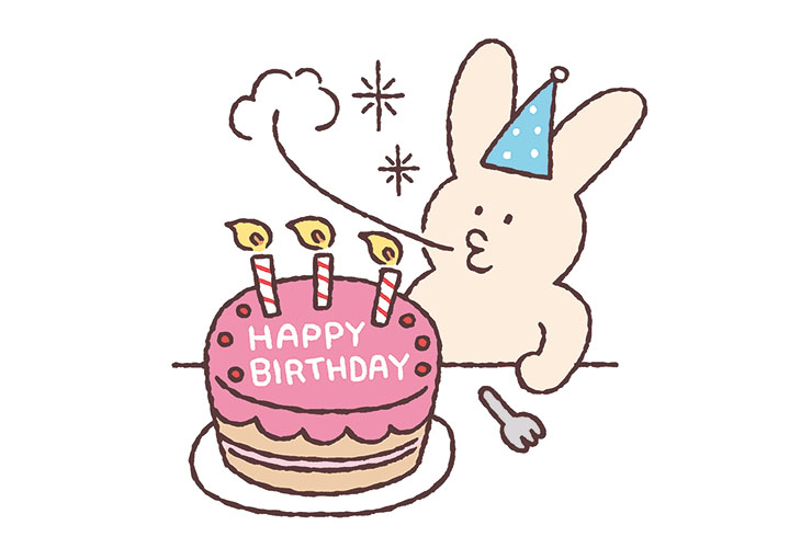 うさぎとバースデーケーキのイラスト