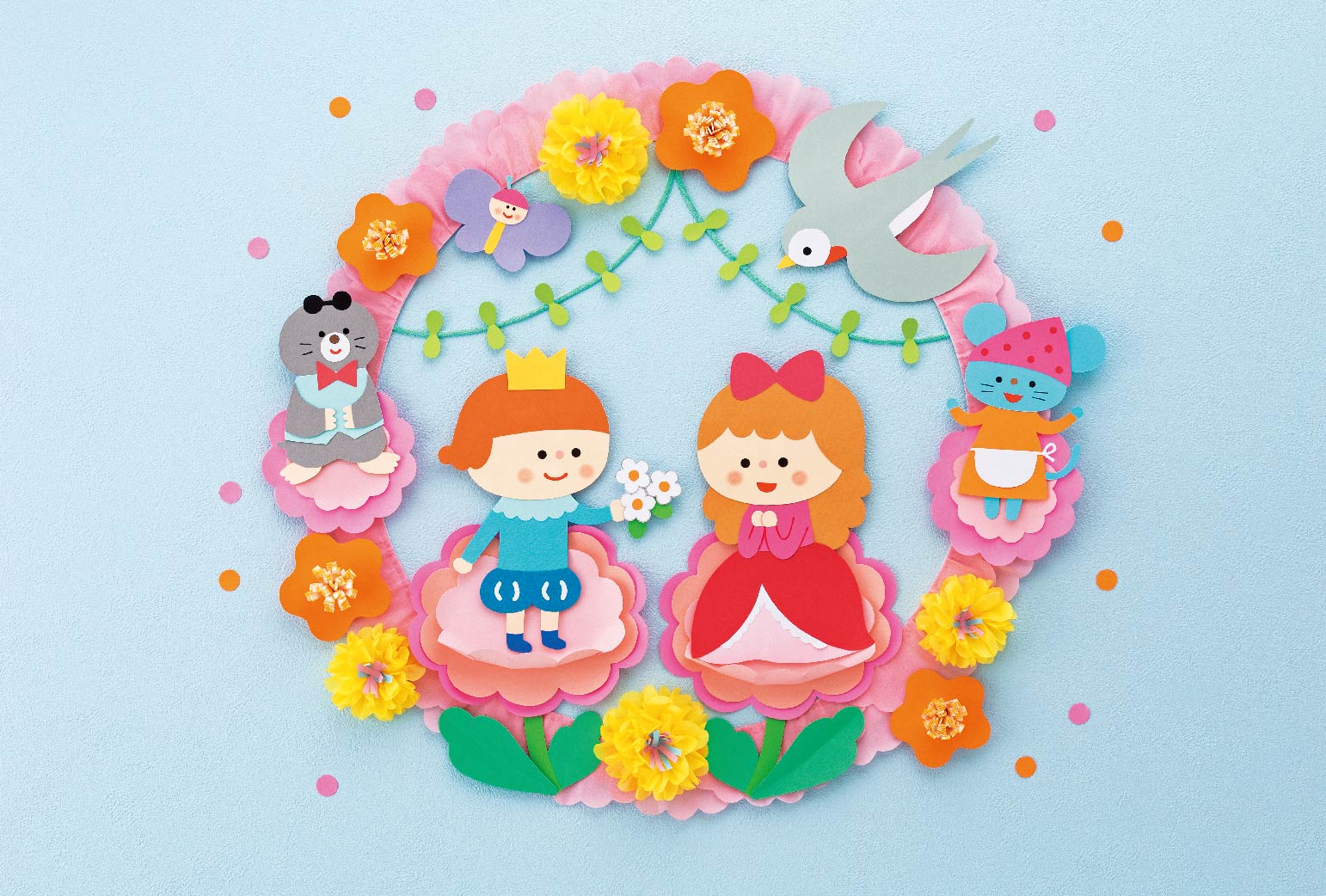 おやゆび姫と王子さまのリース風壁面