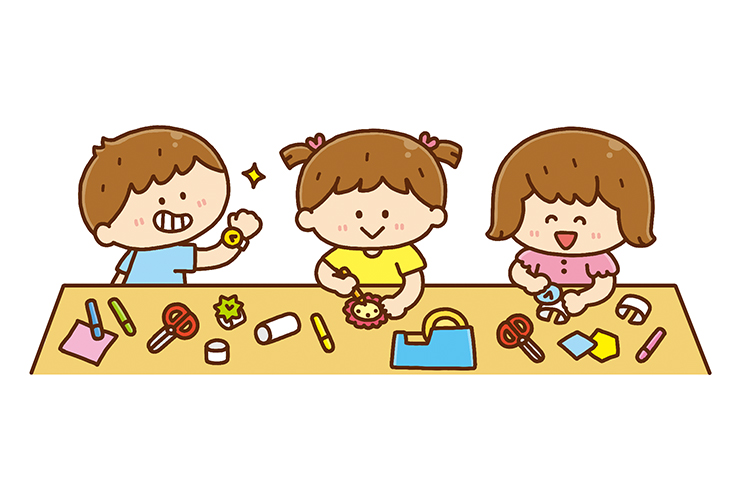 色紙でブレスレットを作る子どもたちのイラスト