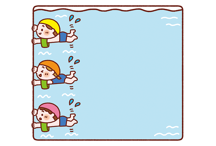泳ぐ園児とプールの飾り枠