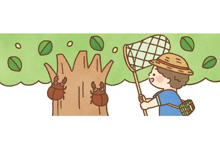 クワガタ捕りをする子どものイラスト
