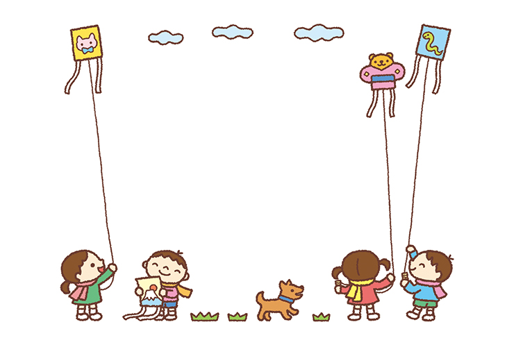 たこあげをする子どもたちの飾り枠